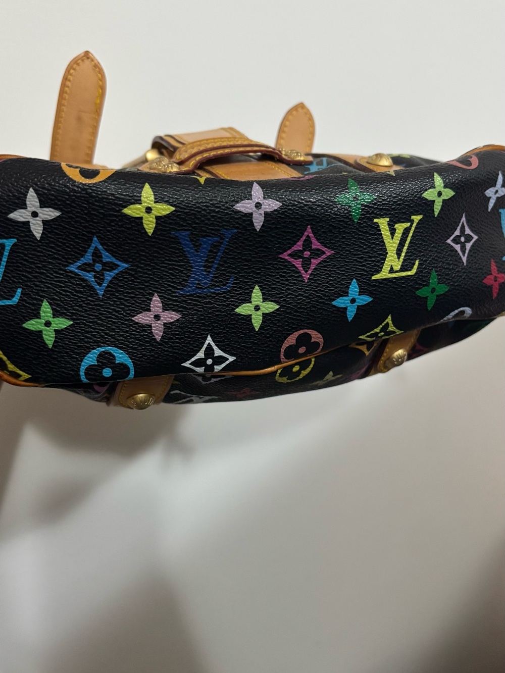 Louis Vuitton Black Multicolor Monogram Canvas Shoulder Bag with Tan Trim - Picture 5 of 6